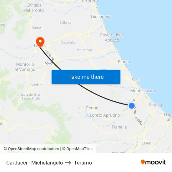 Carducci - Michelangelo to Teramo map