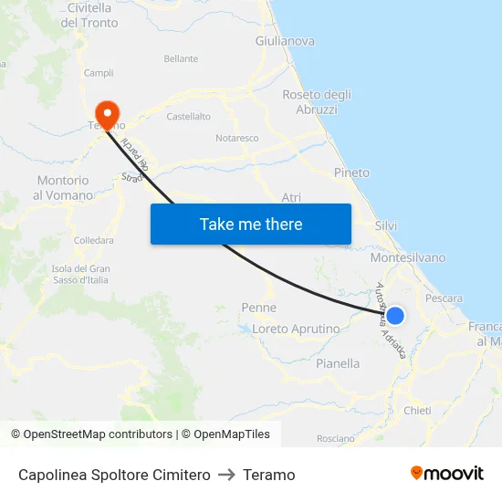 Spoltore Cemetery Terminal to Teramo map