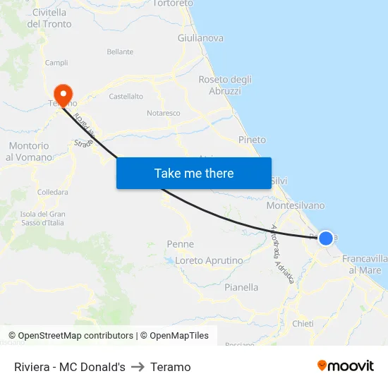 Riviera - McDonald's to Teramo map