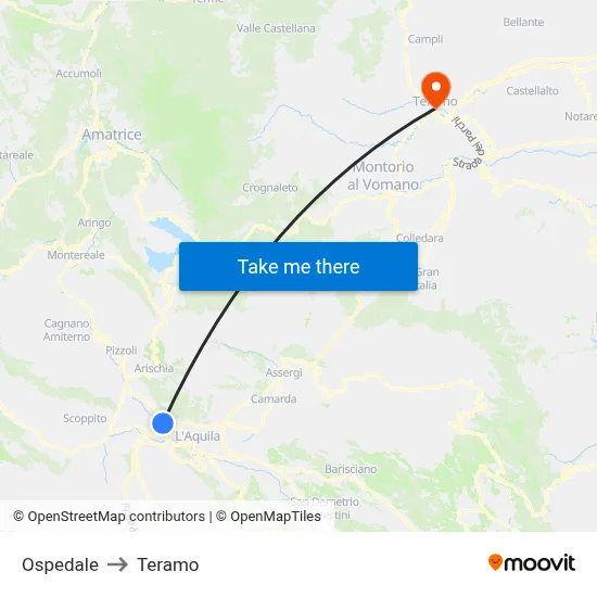 Hospital to Teramo map