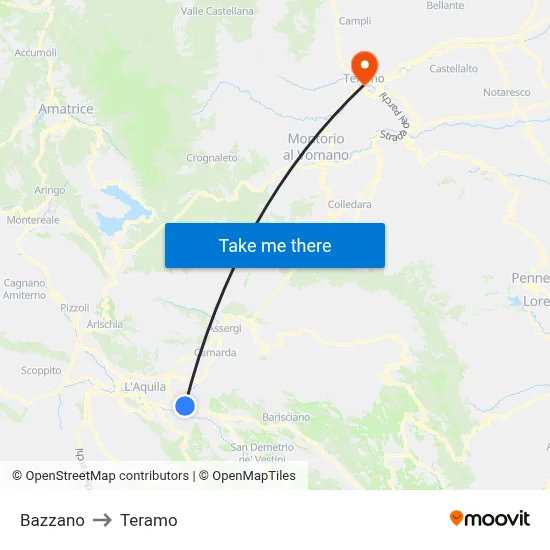 Bazzano to Teramo map