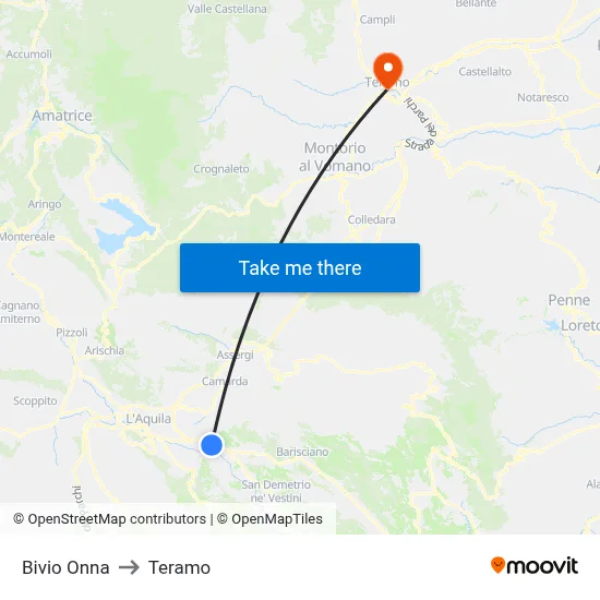 Onna Junction to Teramo map
