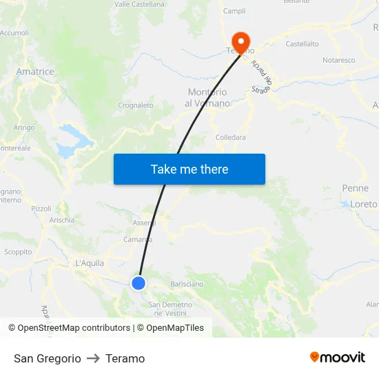 San Gregorio to Teramo map