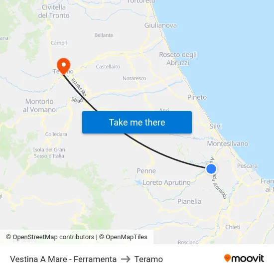 Vestina A Mare - Hardware Store to Teramo map