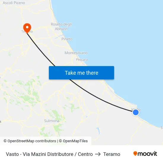 Vasto - Mazini Gas Station / Center to Teramo map