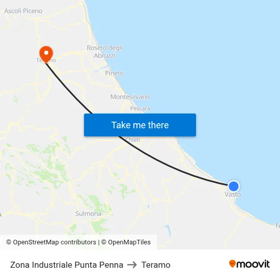 Punta Penna Industrial Zone to Teramo map