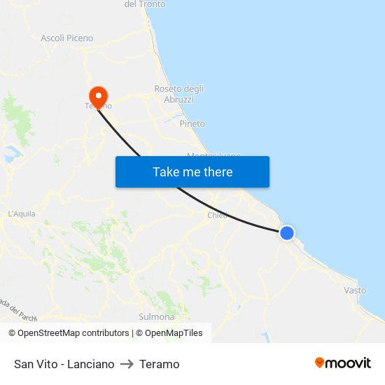 San Vito - Lanciano to Teramo map