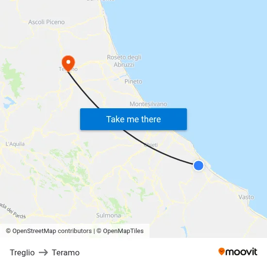 Treglio to Teramo map