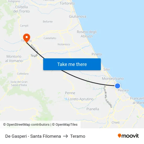 De Gasperi - Santa Filomena to Teramo map
