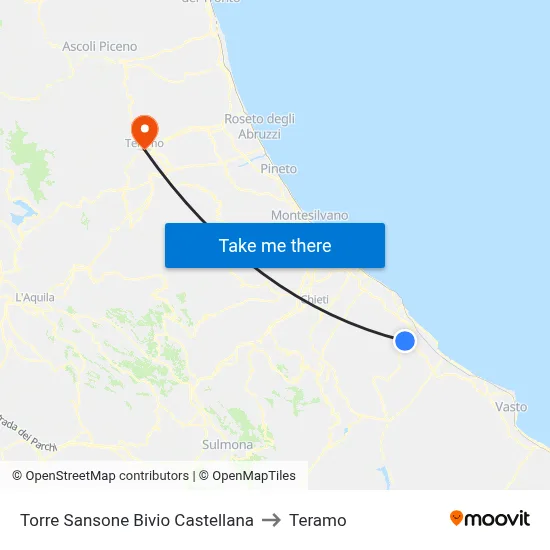 Torre Sansone Castellana Junction to Teramo map
