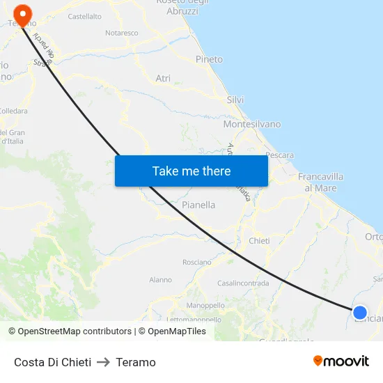Costa Di Chieti to Teramo map
