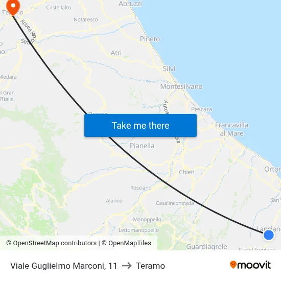 Viale Guglielmo Marconi, 11 to Teramo map