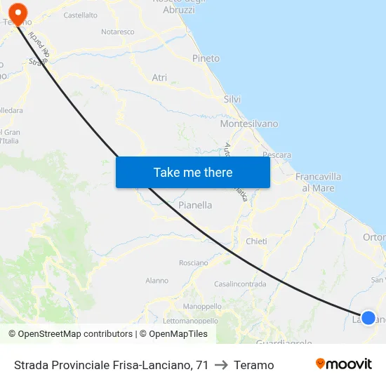 Provincial Road Frisa-Lanciano, 71 to Teramo map