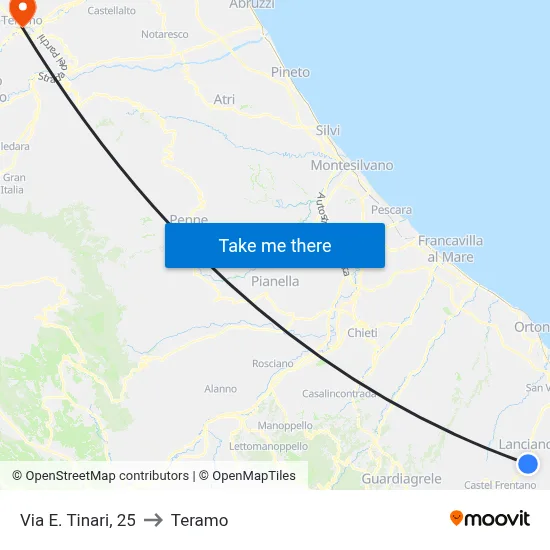 Via E. Tinari, 25 to Teramo map