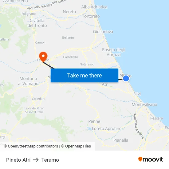 Pineto-Atri to Teramo map