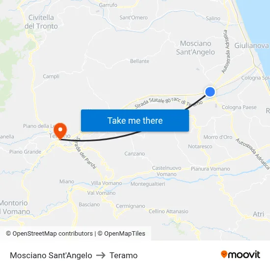Mosciano Sant'Angelo to Teramo map