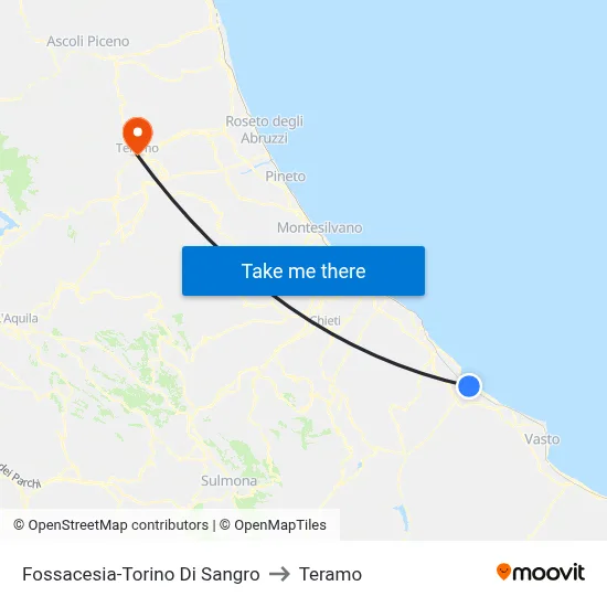 Fossacesia-Torino Di Sangro to Teramo map