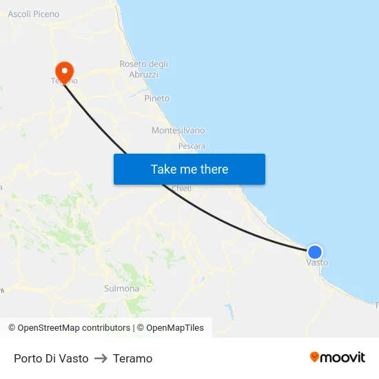 Port of Vasto to Teramo map