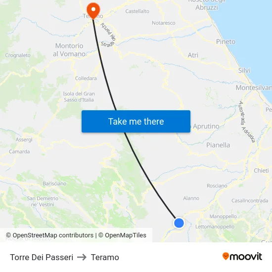 Torre Dei Passeri to Teramo map