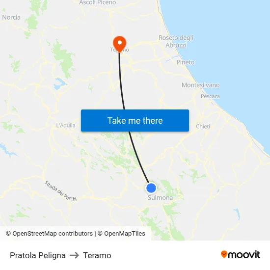 Pratola Peligna to Teramo map