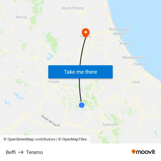 Beffi to Teramo map