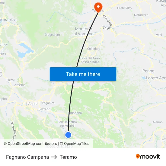 Fagnano Bell Tower to Teramo map