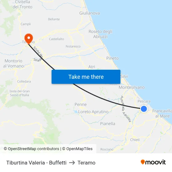 Tiburtina Valeria - Buffetti to Teramo map