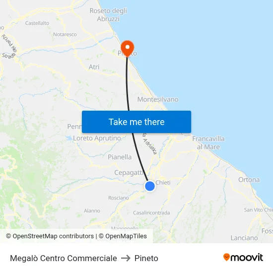 Megalò Shopping Center to Pineto map