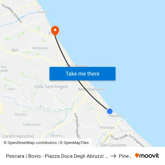 Pescara | Bovio - Piazza Duca Degli Abruzzi Sud to Pineto map