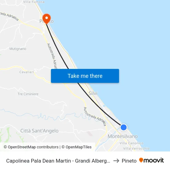Capolinea Pala Dean Martin - Grandi Alberghi to Pineto map