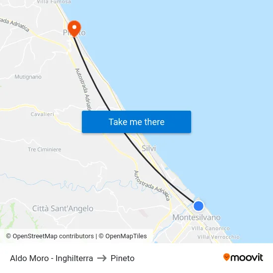 Aldo Moro - Inghilterra to Pineto map