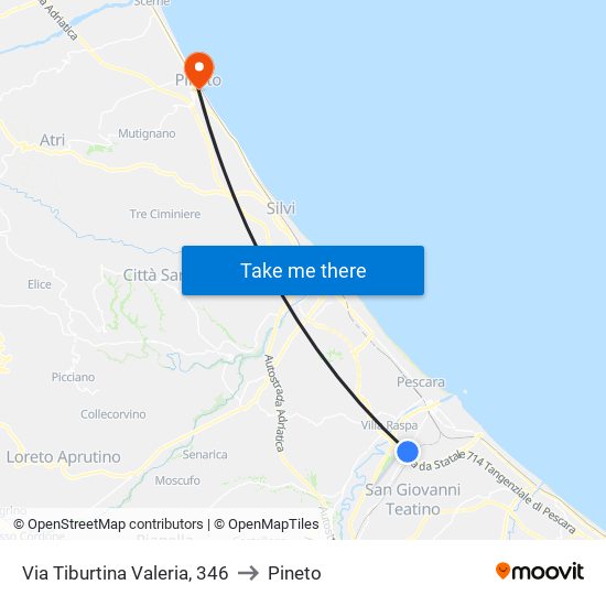 Via Tiburtina Valeria, 346 to Pineto map
