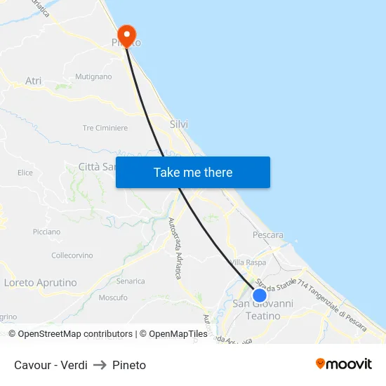 Cavour - Verdi to Pineto map