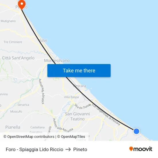 Ortona - Tollo Stazione Sud to Pineto map