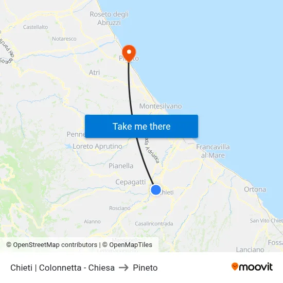 Chieti | Colonnetta - Chiesa to Pineto map
