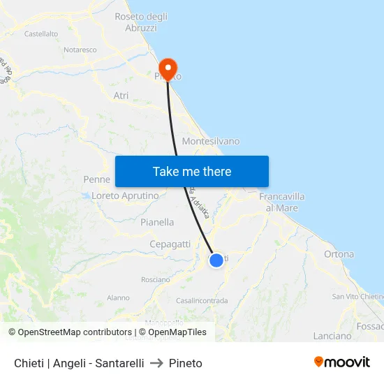 Chieti | Angeli - Santarelli to Pineto map