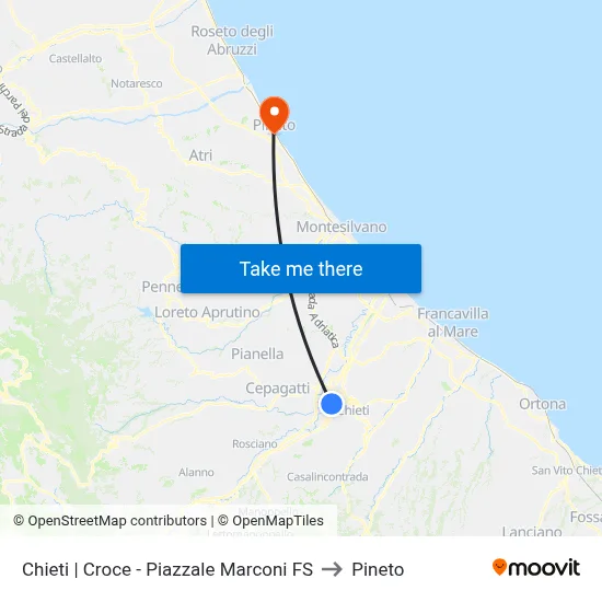 Chieti | Croce - Piazzale Marconi FS to Pineto map