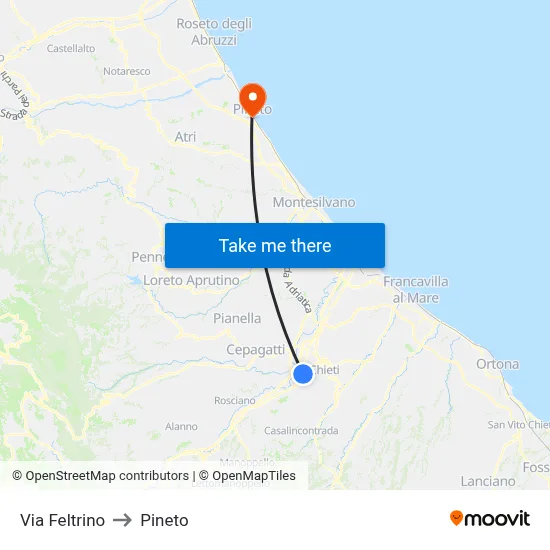 Via Feltrino to Pineto map