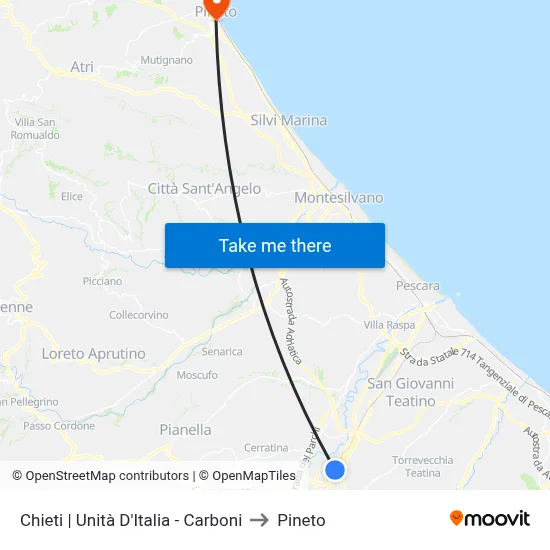Chieti | Unità D'Italia - Carboni to Pineto map
