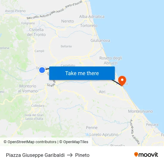 Giuseppe Garibaldi Square to Pineto map