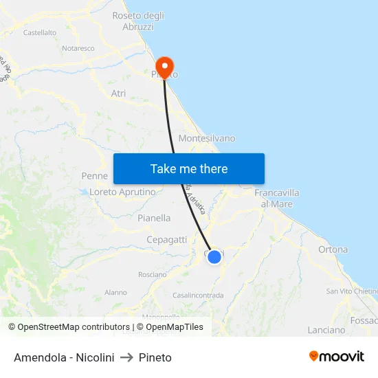 Amendola - Nicolini to Pineto map