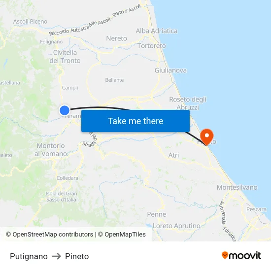 Putignano to Pineto map