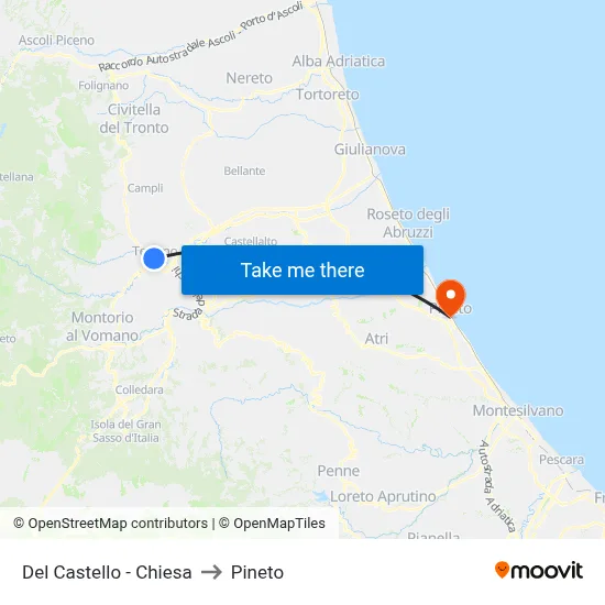 Castle - Church to Pineto map