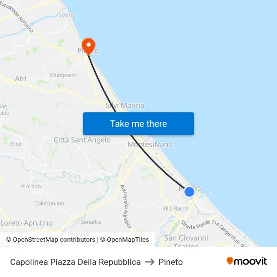 Republic Square Terminal to Pineto map