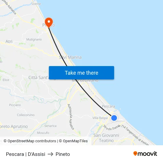 Pescara | D'Assisi to Pineto map