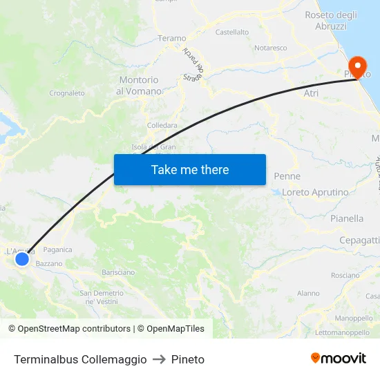 Collemaggio Bus Terminal to Pineto map