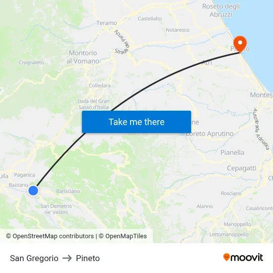 San Gregorio to Pineto map