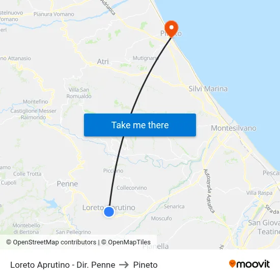 Loreto Aprutino - Penne Direction to Pineto map