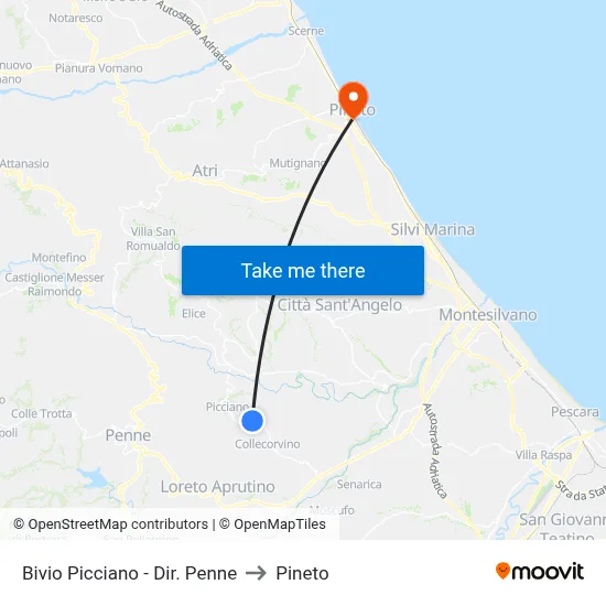 Picciano Junction - Penne Direction to Pineto map