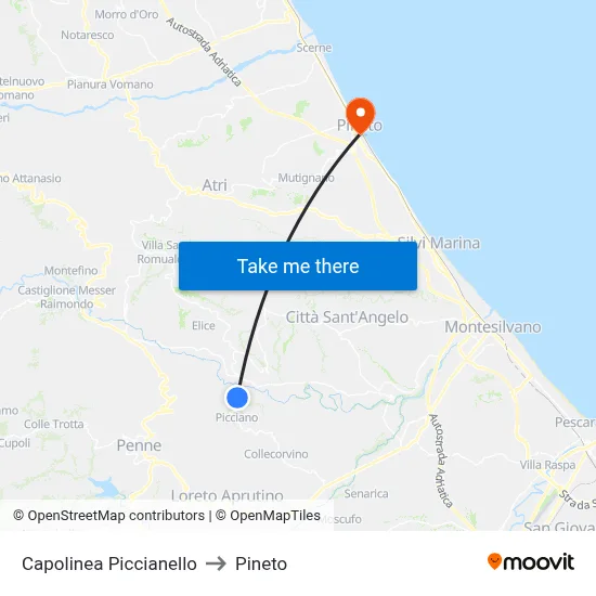 Piccianello Terminal to Pineto map
